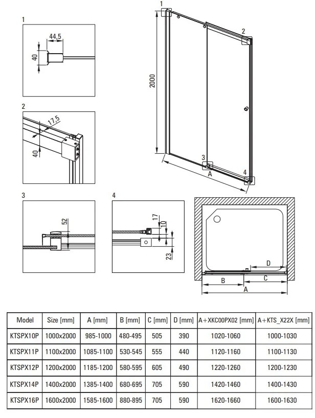 Deante Kerria Plus, posuvné sprchové dvere 160x200 cm, 6mm číre sklo, čierny profil, DEA-KTSPN16P