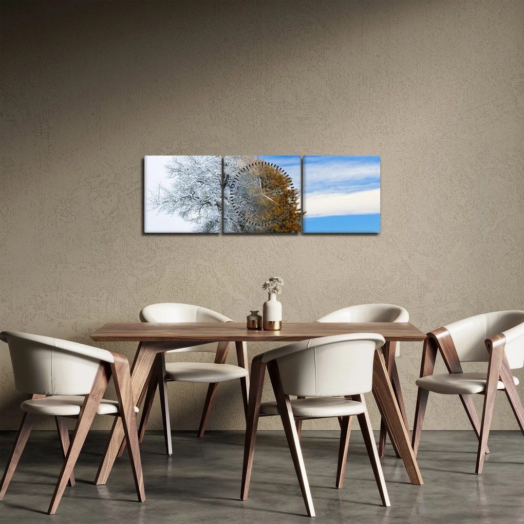 Obraz - Zmena ročného obdobia (s hodinami) (90x30 cm)