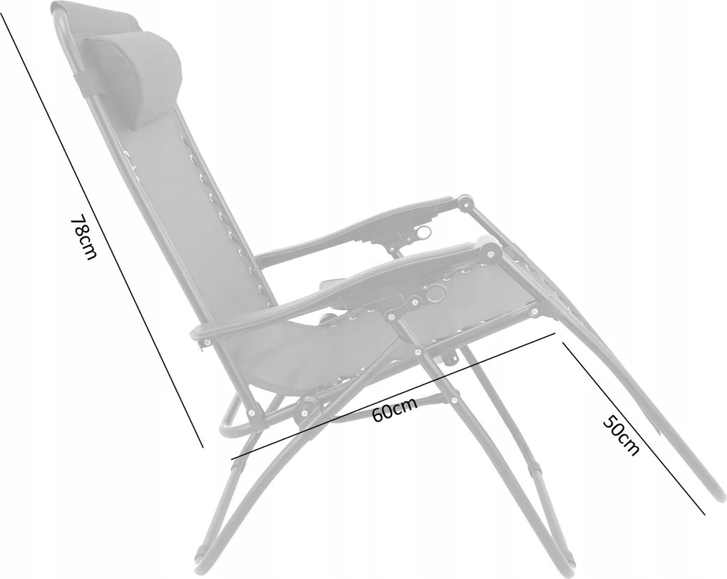 CH Záhradné skladacie relaxačné kreslo s vankúšom Zero IV - sivá