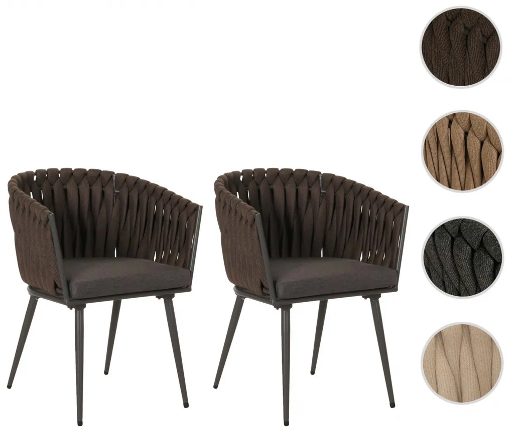 Záhradné stoličky HWC-N38 (SET 2 ks), olefínové lano, antracitové vankúše - svetlo sivá