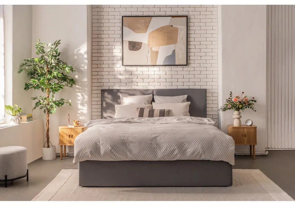 Sivá čalúnená dvojlôžková posteľ s úložným priestorom s roštom 160x200 cm Thessa Bold – Bonami Selection