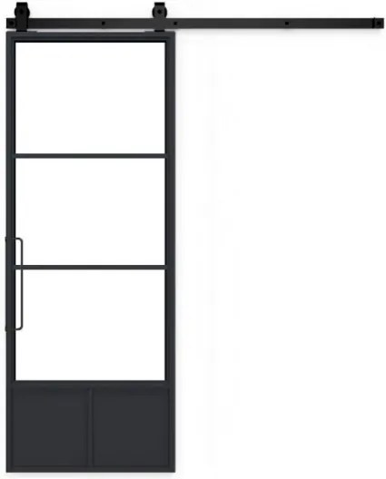 Posuvné loftové dvere dvere so sklom Industry 4 100cm, 210cm, naturálna čiernena oceľ - s bezfarvým lakom