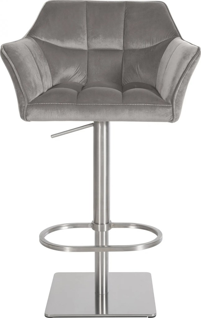 Barová stolička Damaso E - zamat, nerez rám - Sivá