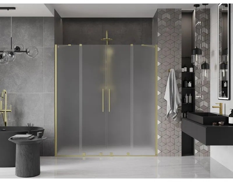Mexen Velar Duo, posuvné sprchové dvere do otvoru 200 cm, 8mm sklo námraza, zlatá matná, 871-200-000-32-55