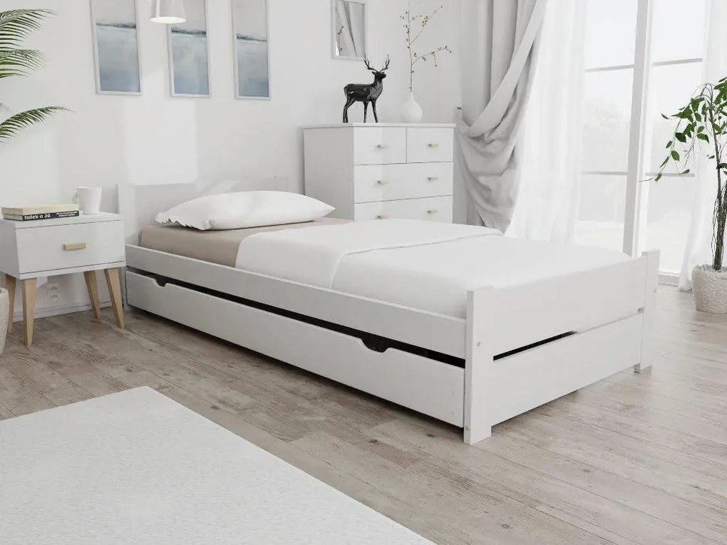 Posteľ IKAROS DOUBLE 80 x 200 cm, biela Rošt: Bez roštu, Matrac: Matrac COCO MAXI 20 cm