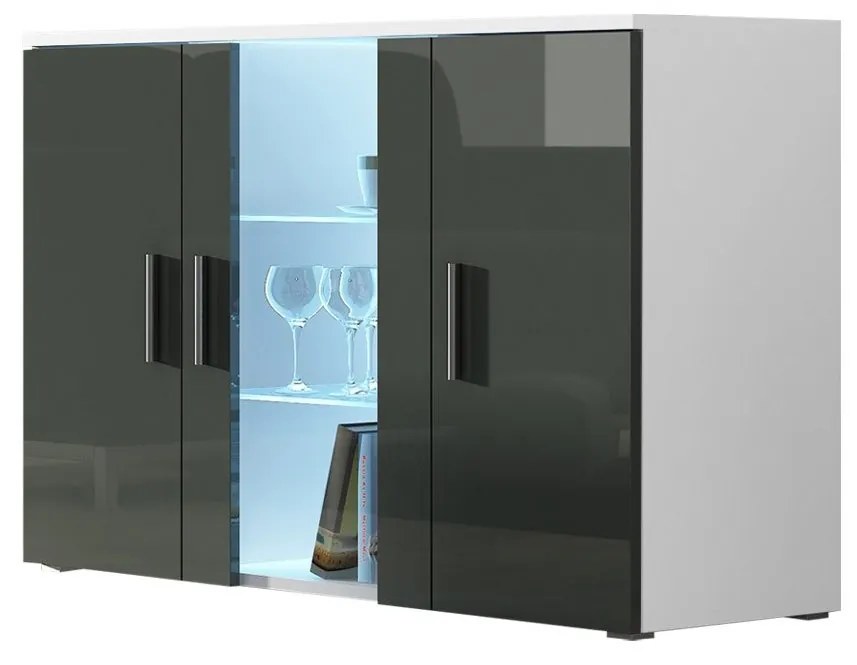 Komoda Boho B7, Osvetlenie: osvetlenie LED biele, Farby: biela / biely lesk