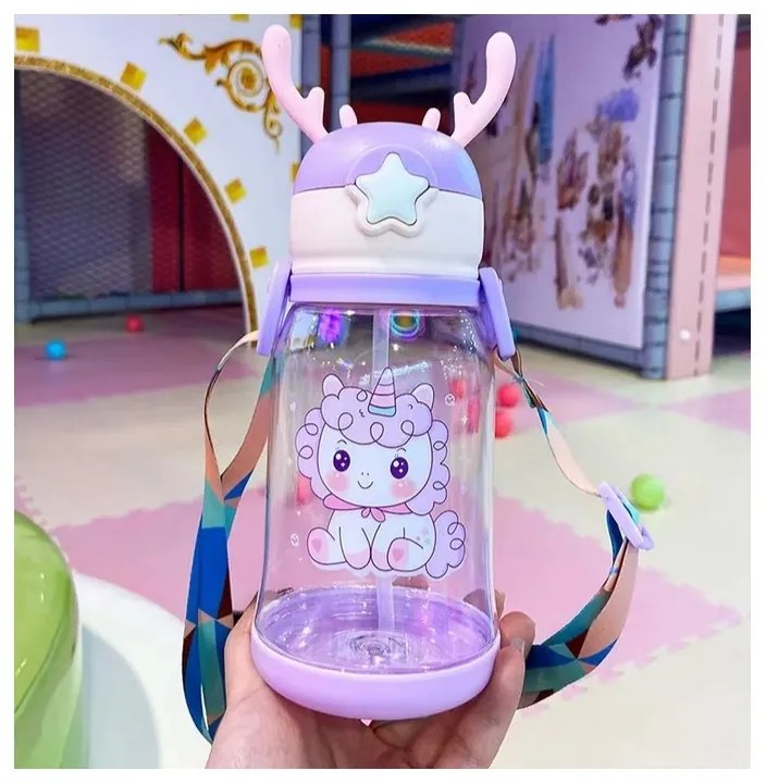 Detská plastová fľaša so slamkou UNICORN 600 ml