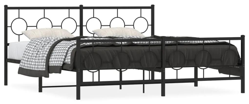 Kovový rám postele s čelom a podnožkou čierny 180x200 cm 376248