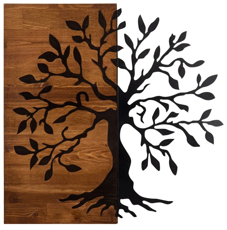 Nástenná drevená dekorácia TREE hnedá/čierna