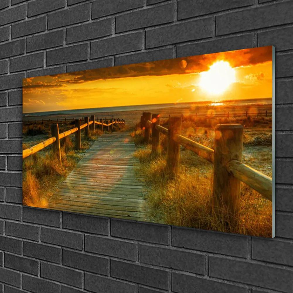 Obraz na skle Západ slnka architektúra 140x70 cm