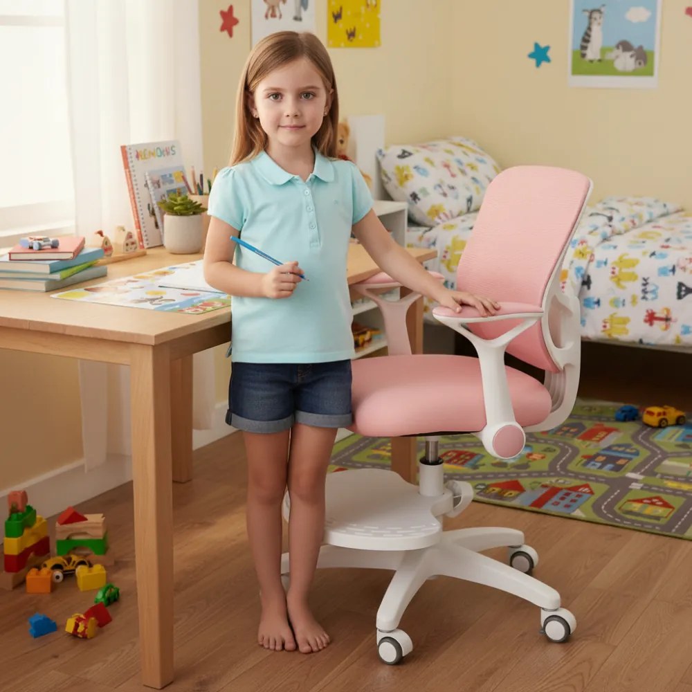 Detská rastúca stolička Neoseat JUNI 007 — látka, prateľný poťah, ružová