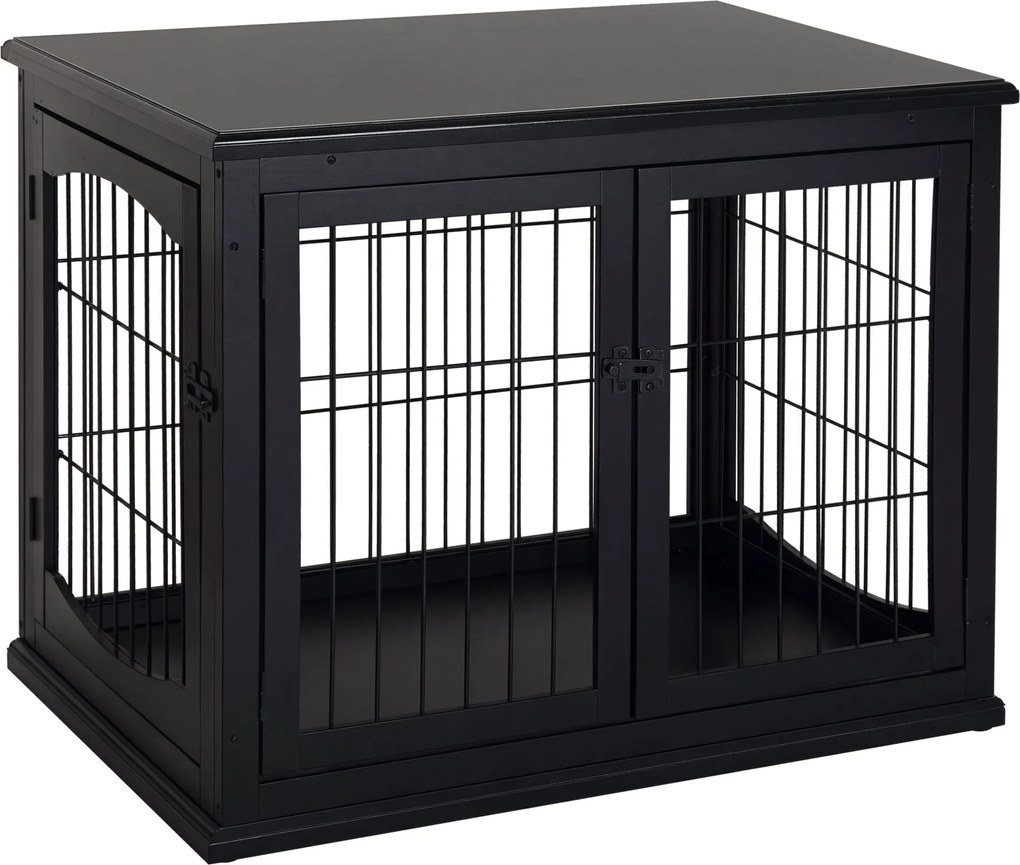 PawHut domáci psí box, psia búda s 2 vchodmi, zamykateľný psí box, psia búda pre malých psov, čierna, 58,5 x 81 x 66 cm | Aosom