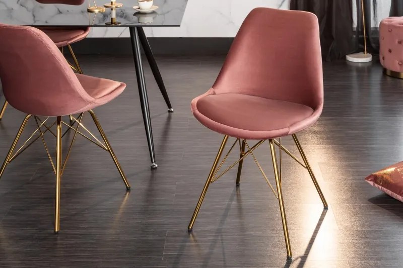 Dizajnová jedálenská stolička Sweden Retro, staroružová / zlatá