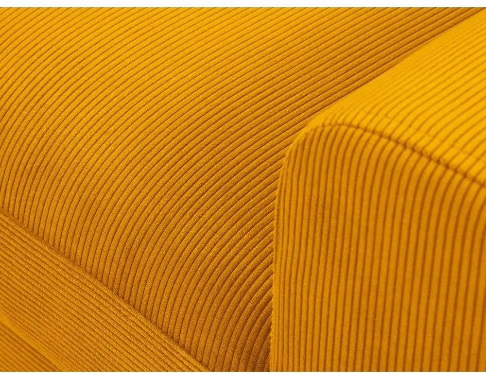 Menčestrová rozkladacia/s úložným priestorom rohová pohovka v horčicovej farbe (ľavý roh/s leňoškou) Kyoto – Cosmopolitan Design