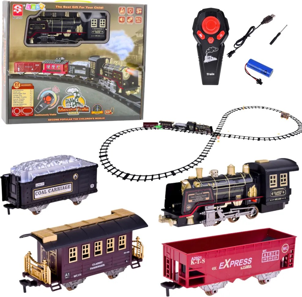 LEAN Toys Vláčik na diaľkové ovládanie RC lokomotíva svetlá zvuky dym 22 ks