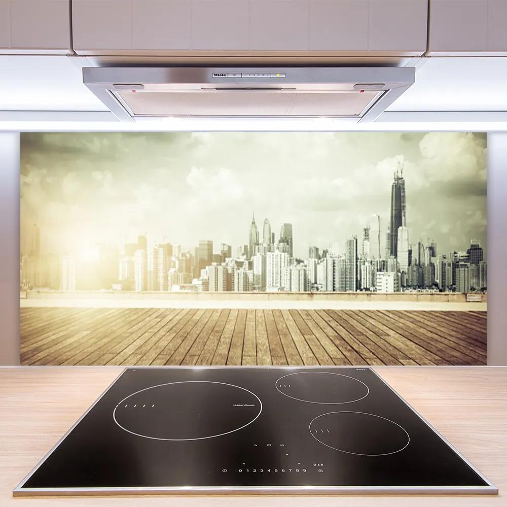 Sklenený obklad Do kuchyne Mesto new york paneláky 120x60 cm