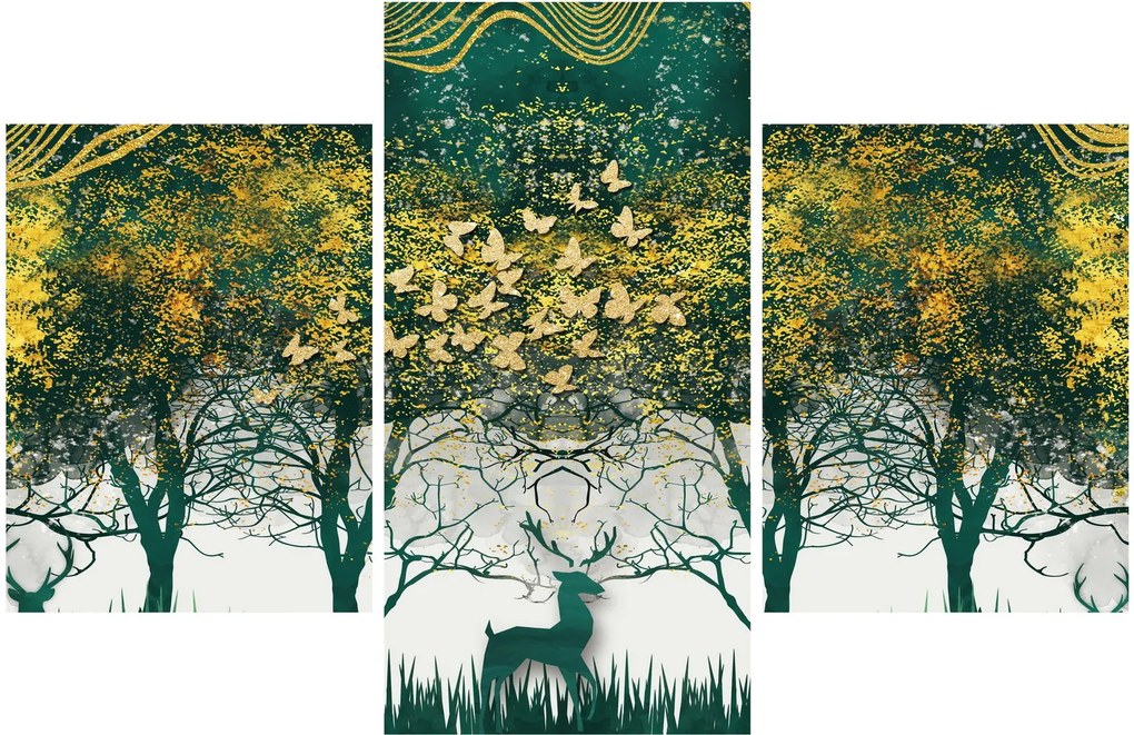 Obraz - Jelene v zelenom lese (90x60 cm)