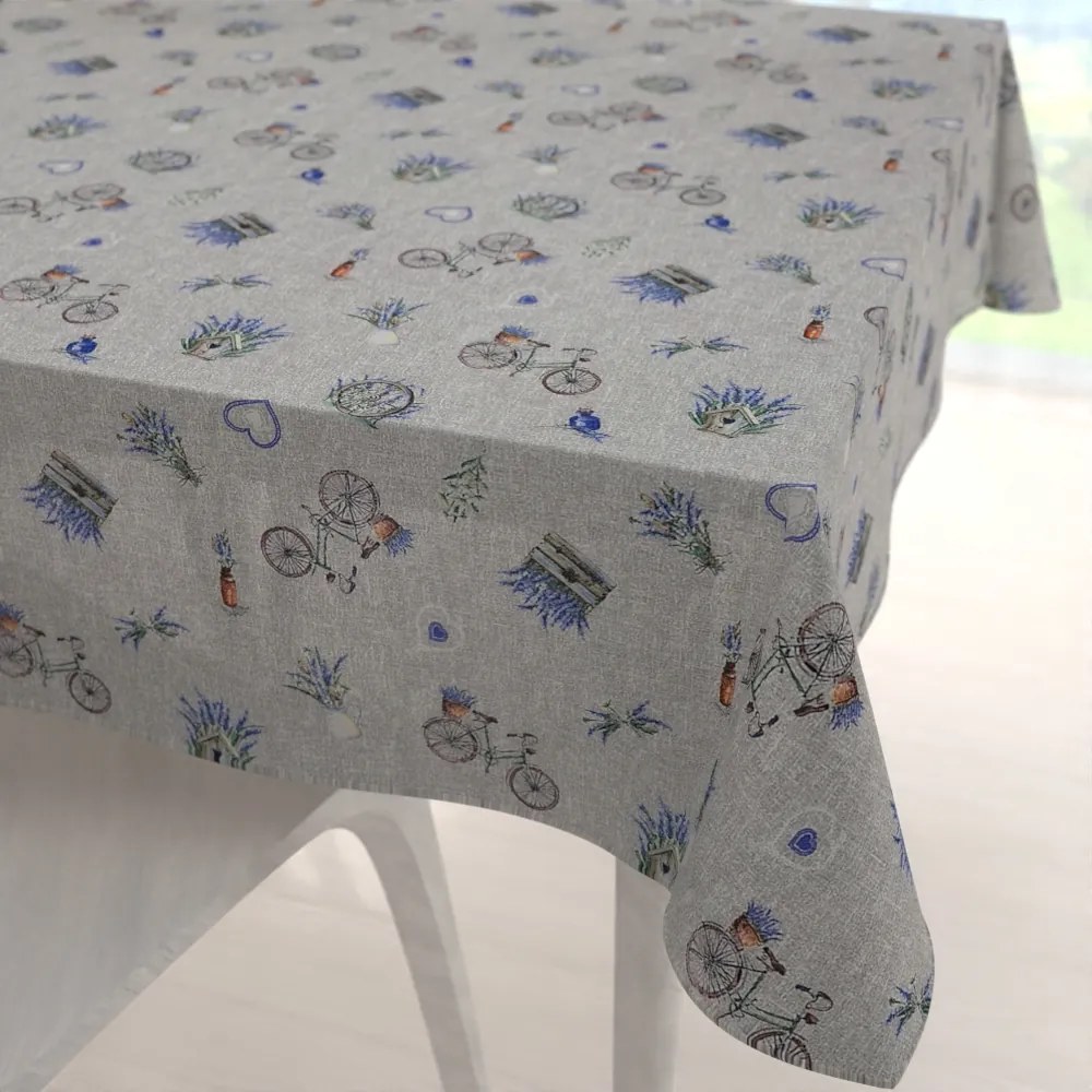 Biante Dekoračný štvorcový obrus PML-097 Levandule a bicykle na sivom režnom 100x100 cm