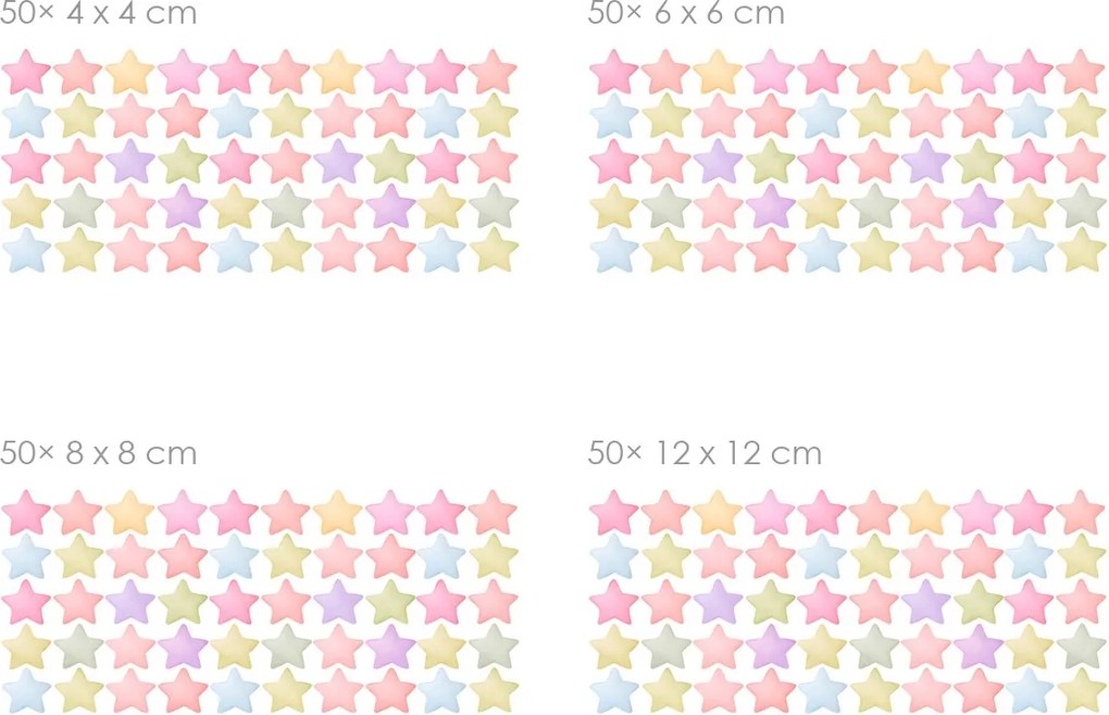Akvarelové hviezdy pastelové 50 ks textilné znovu prilepiteľné nálepky na stenu 50 ks 4x4 cm
