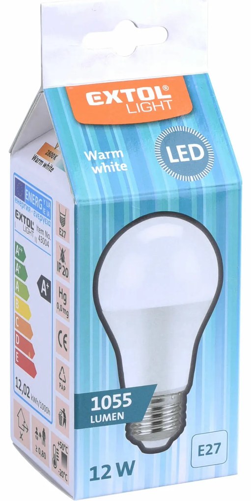 Extol Light žiarovka LED klasická 12W 1055lm E27 teplá biela