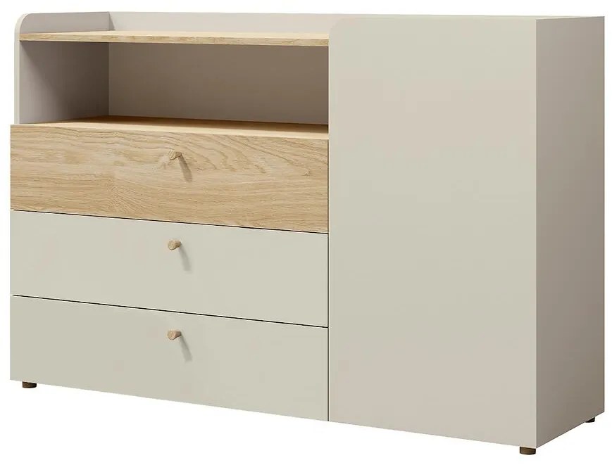 Komoda Yuki 8 Sivá béžová/Olejovaný dub