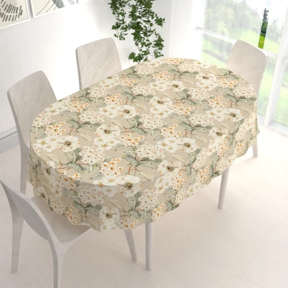 Biante Dekoračný oválny obrus PML-106 Maľované kvety na béžovom 120x140 cm