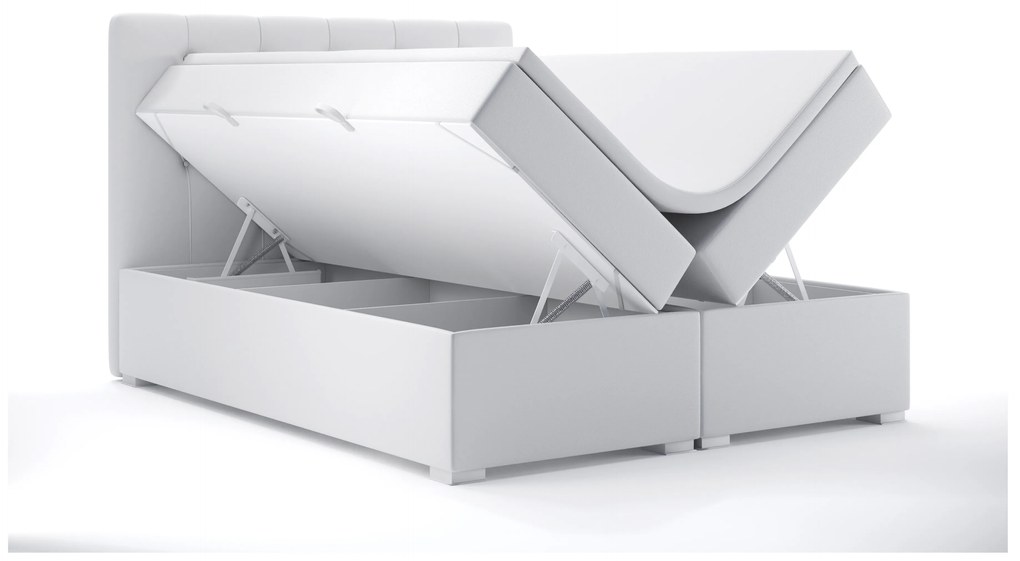 Manželská posteľ Boxspring 180 cm Ronda (biela ekokoža) (s úložným priestorom). Akcia -20%. Vlastná spoľahlivá doprava až k Vám domov. 1044321