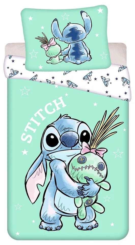 Bavlnené detské obliečky na jednolôžko v mentolovej farbe 140x200 cm Lilo & Stitch "Buddies" – Jerry Fabrics
