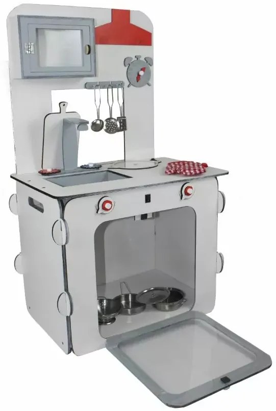 Drevená kuchynka s príslušenstvom - biela/sivá