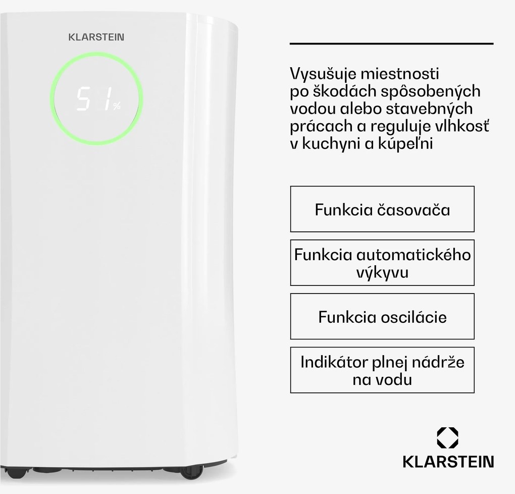 Klarstein DryFy ProConnect 24L odvlhčovač vzduchu, 24 l/deň, 30 m², WiFi, Aplikácia, LED indikátor, 24-hodinový časovač