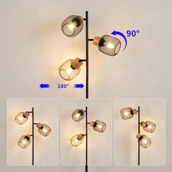 Brilagi - Stojacia lampa BASKLITE 3xE27/15W/230V kaučukové drevo/čierna