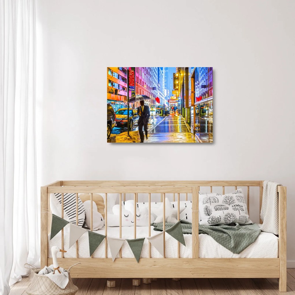 Sklenený obraz - Mesto v neónovej žiare (70x50 cm)