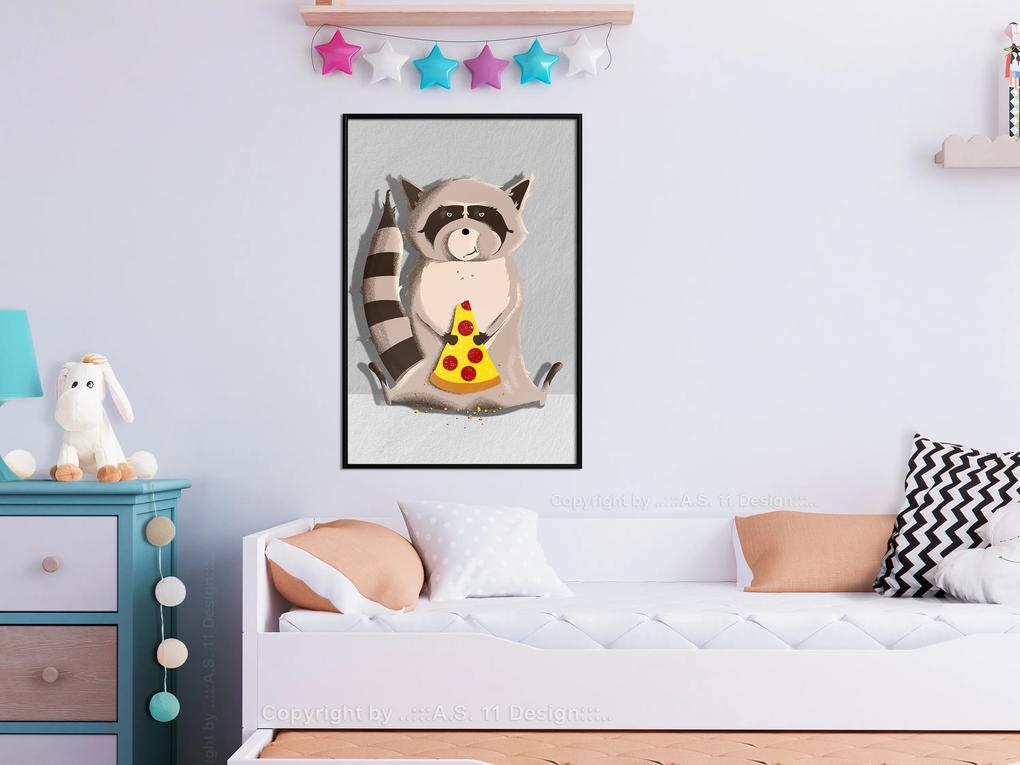Artgeist Plagát - Gourmand Raccoon [Poster] Veľkosť: 30x45, Verzia: Čierny rám s passe-partout