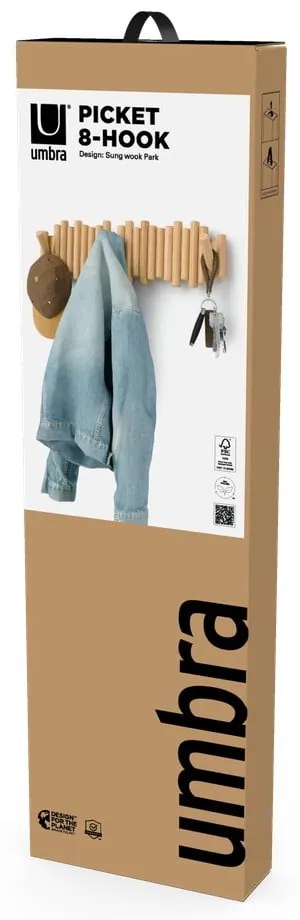 Nástenný vešiak z borovicového dreva v prírodnej farbe 61 cm Picket – Umbra