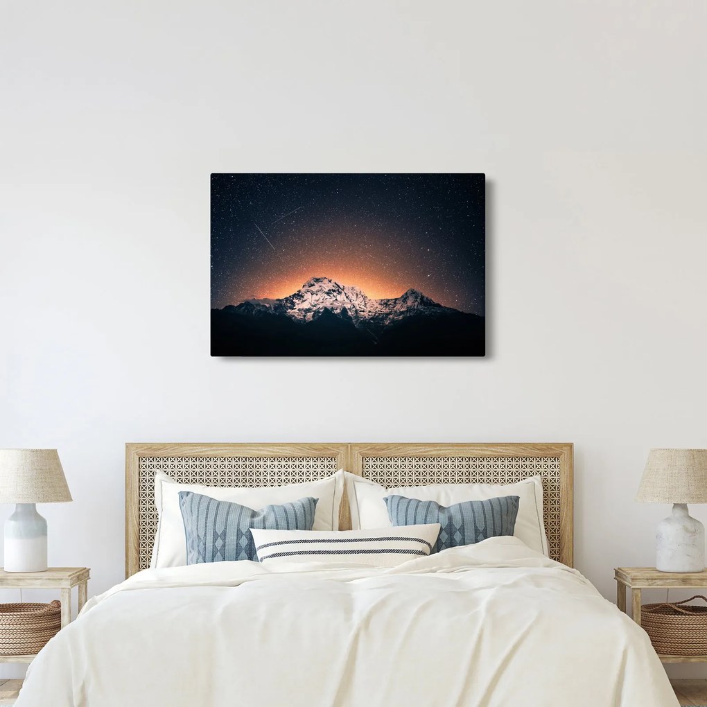 Obraz hviezdnej oblohy s horami (90x60 cm)