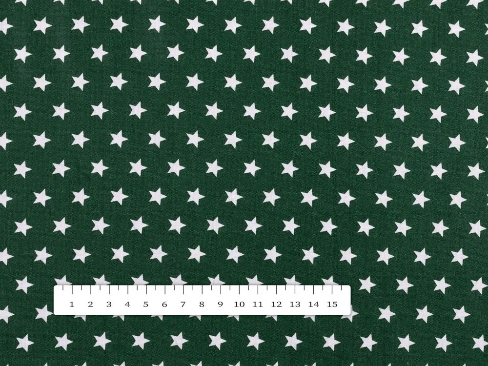 Biante Bavlnený behúň na stôl Sandra SA-350 Biele hviezdičky na tmavo zelenom 20x120 cm