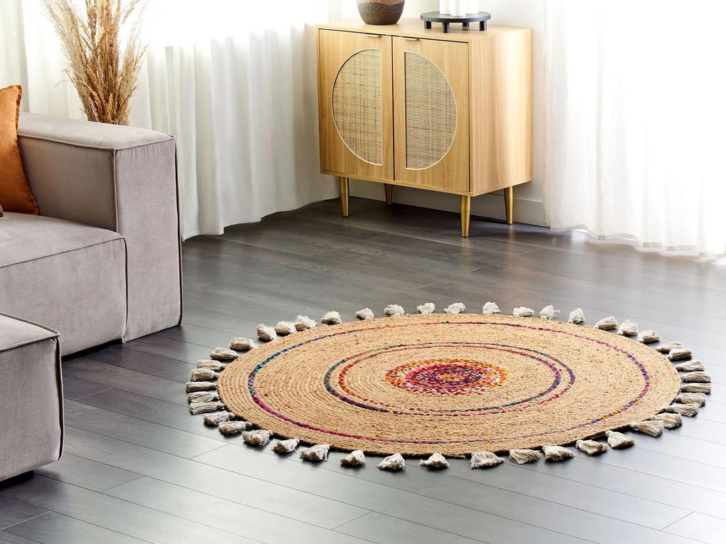 Okrúhly jutový koberec ⌀ 140 cm béžový OBAKOY Beliani