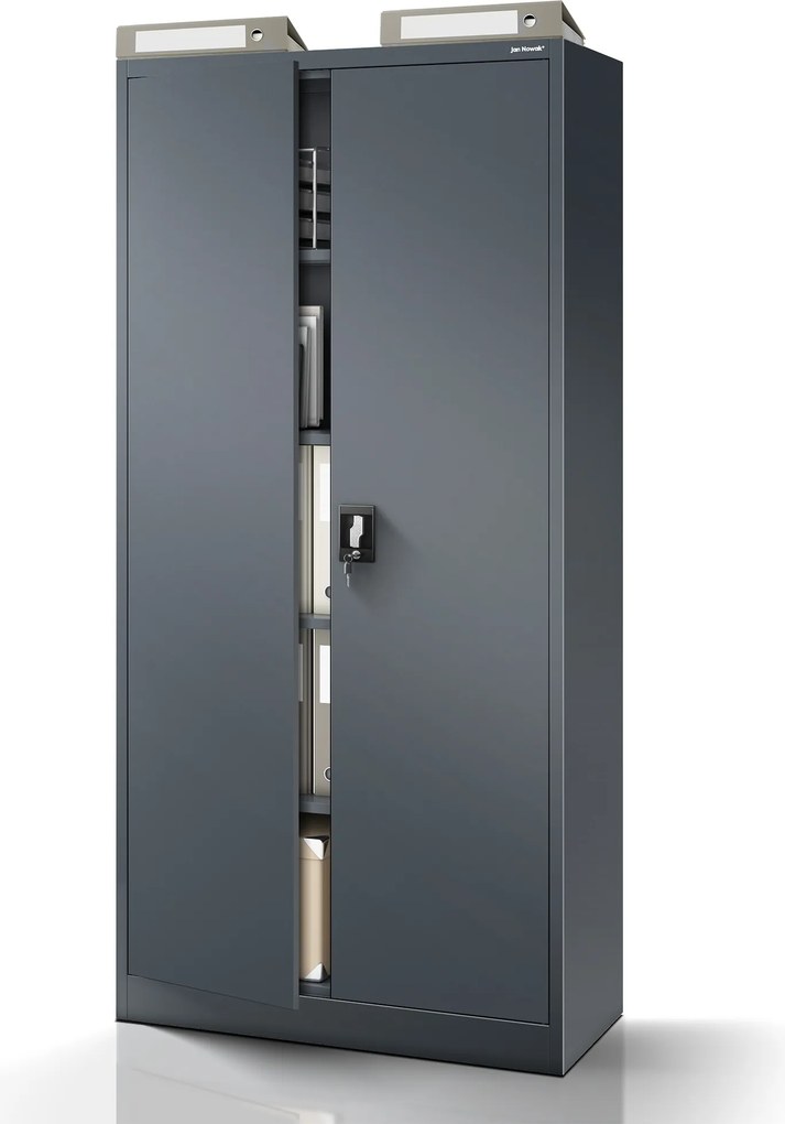 Kovová spisová skriňa JAN 900 x 1850 x 400 mm, antracitová