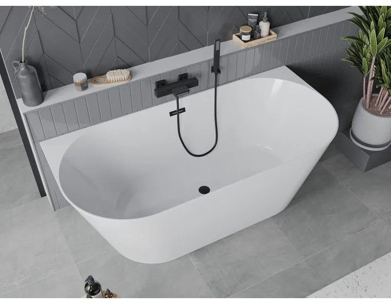 Mexen Oval Slim, voľne stojaca vaňa ku stene 170 x 80 cm, biela lesklá, čierny matný prepad, 52661708000-70
