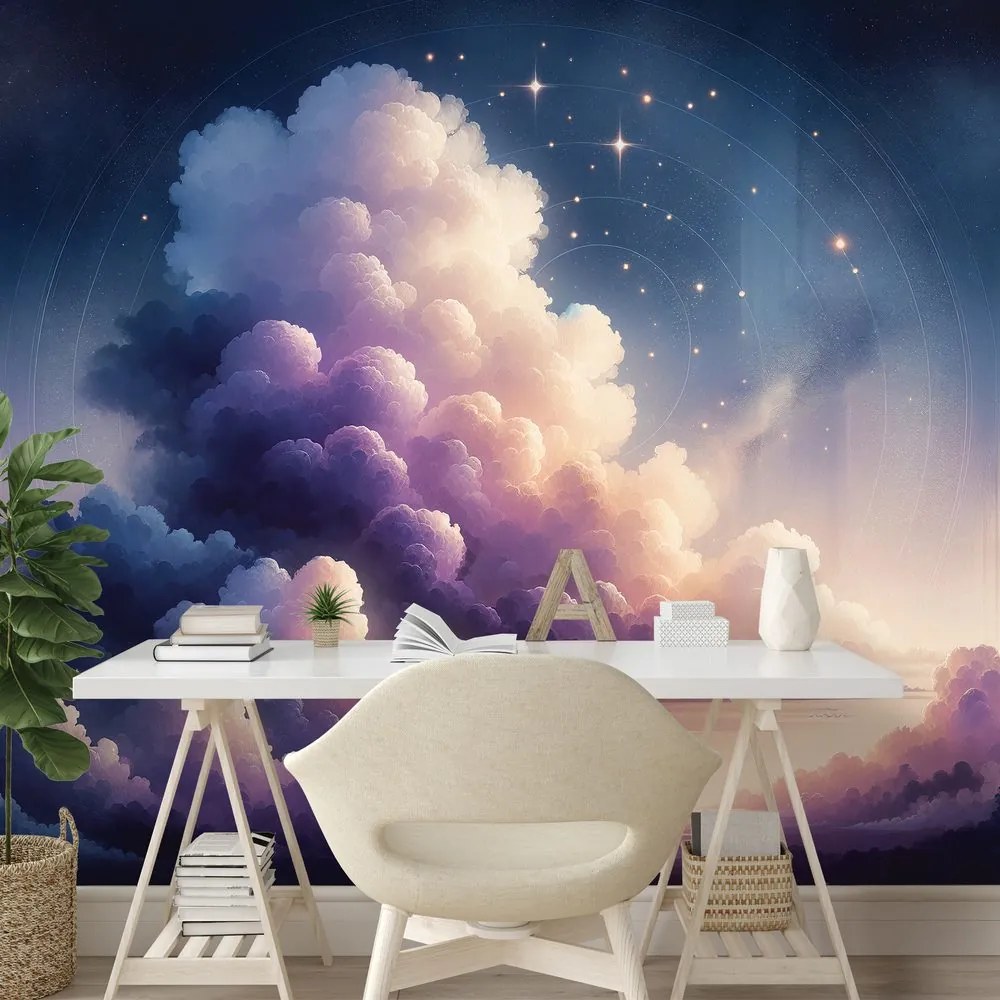 Samolepiaca tapeta hviezdne nebo nad oblačnou krajinou