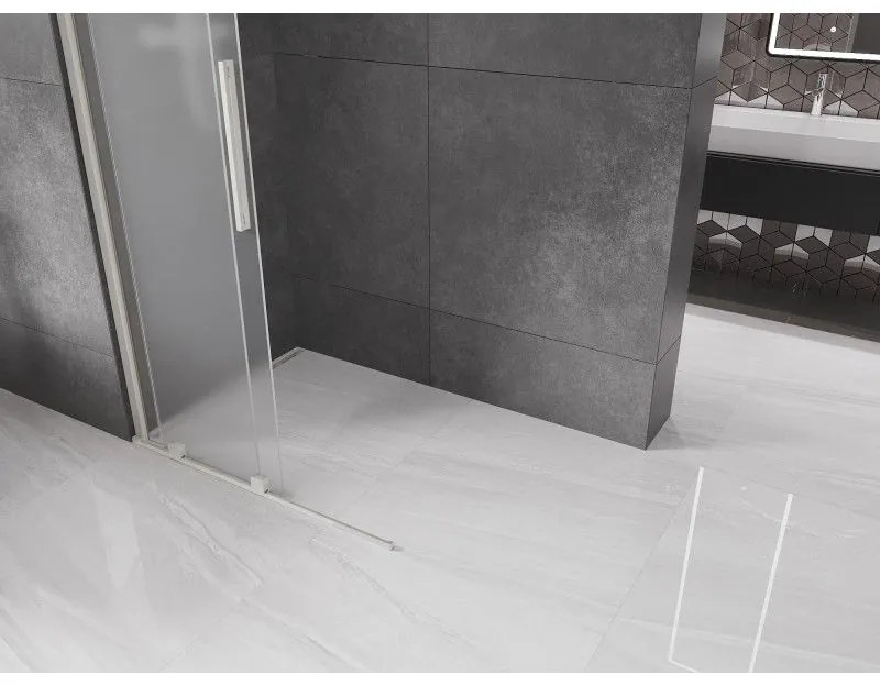 Mexen Velar, sprchová zástena s posuvnými dverami Walk-in 75 x 200 cm, 8mm sklo námraza, brúsená oceľ, 871-075-000-33-97