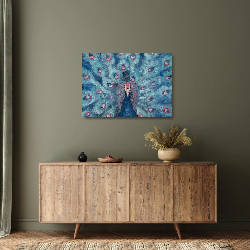 Sklenený obraz maľovaného páva (70x50 cm)