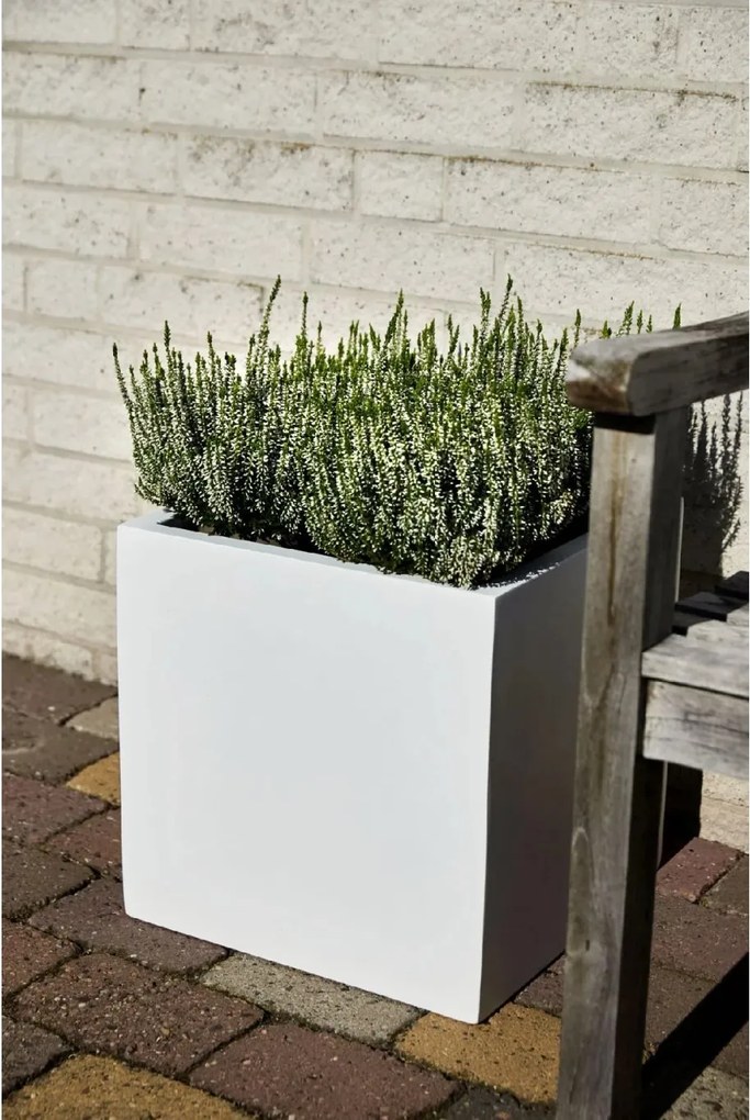 Samozavlažovací kvetináč BLOCK, sklolaminát, 40x40x40 cm, biely mat