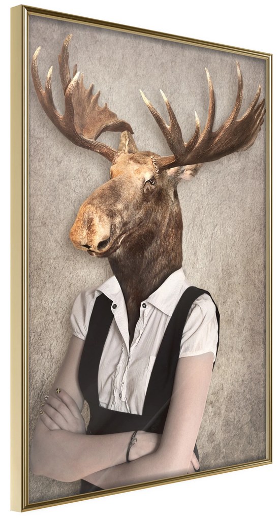Artgeist Plagát - Brainy Moose [Poster] Veľkosť: 30x45, Verzia: Zlatý rám s passe-partout