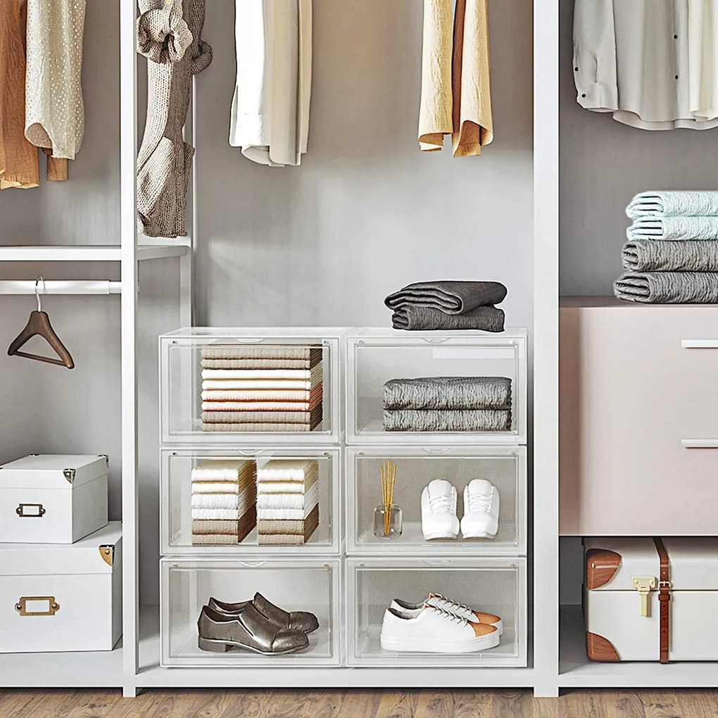 Box na topánky, 6 stohovateľných organizérov na topánky, transparentný