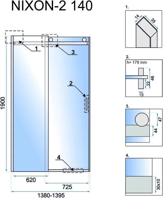Jednokrídlové posuvné sprchové dvere REA NIXON-2 ĽAVÉ 140 cm pre inštaláciu do niky, chróm/transparent - bez vaničky