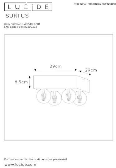 Lucide 30174/04/30 - Stropné svietidlo SURTUS 4xE27/60W/230V
