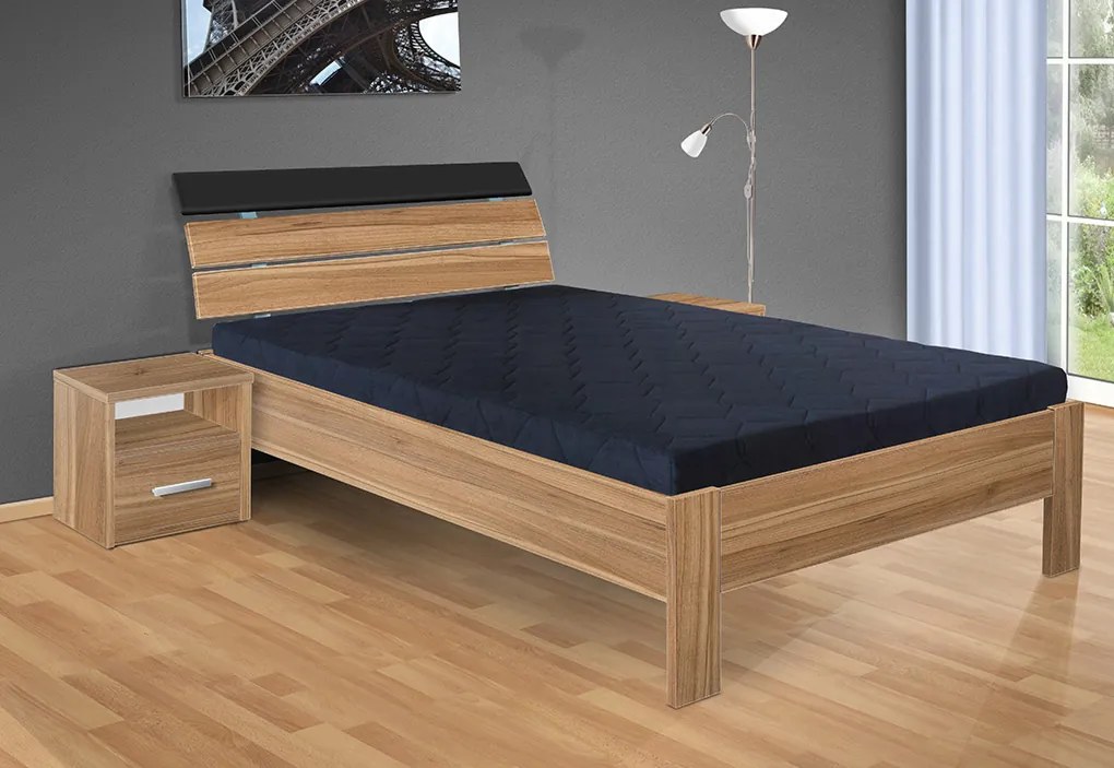 Nabytekmorava Drevená posteľ Darina 200x140 cm farba lamina: buk 381, typ úložného priestoru: bez úložného priestoru, typ matraca: Matraca 17 cm sendvičová