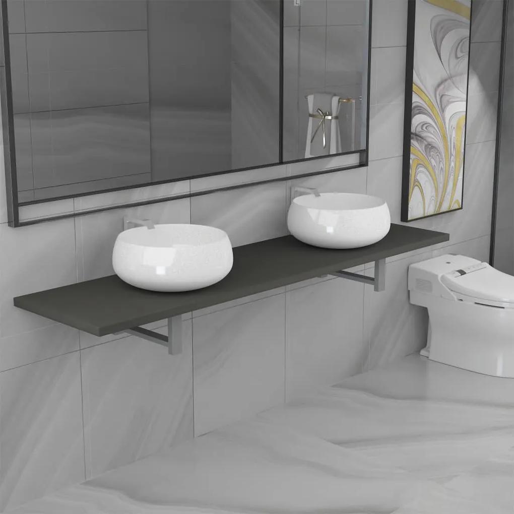 vidaXL Trojdielna sada kúpeľňového nábytku sivá keramická