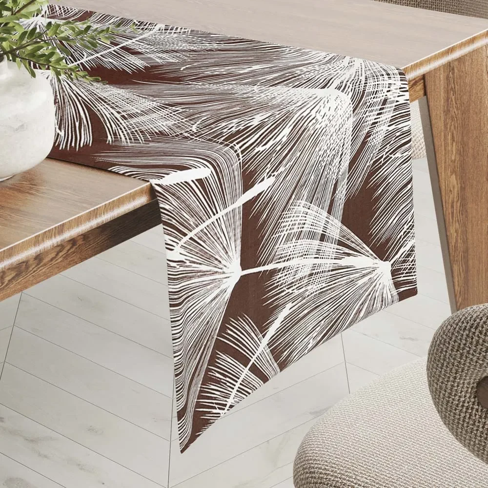 Biante Bavlnený behúň na stôl Sandra SA-499 Biele abstraktné páperie na hnedom 20x120 cm